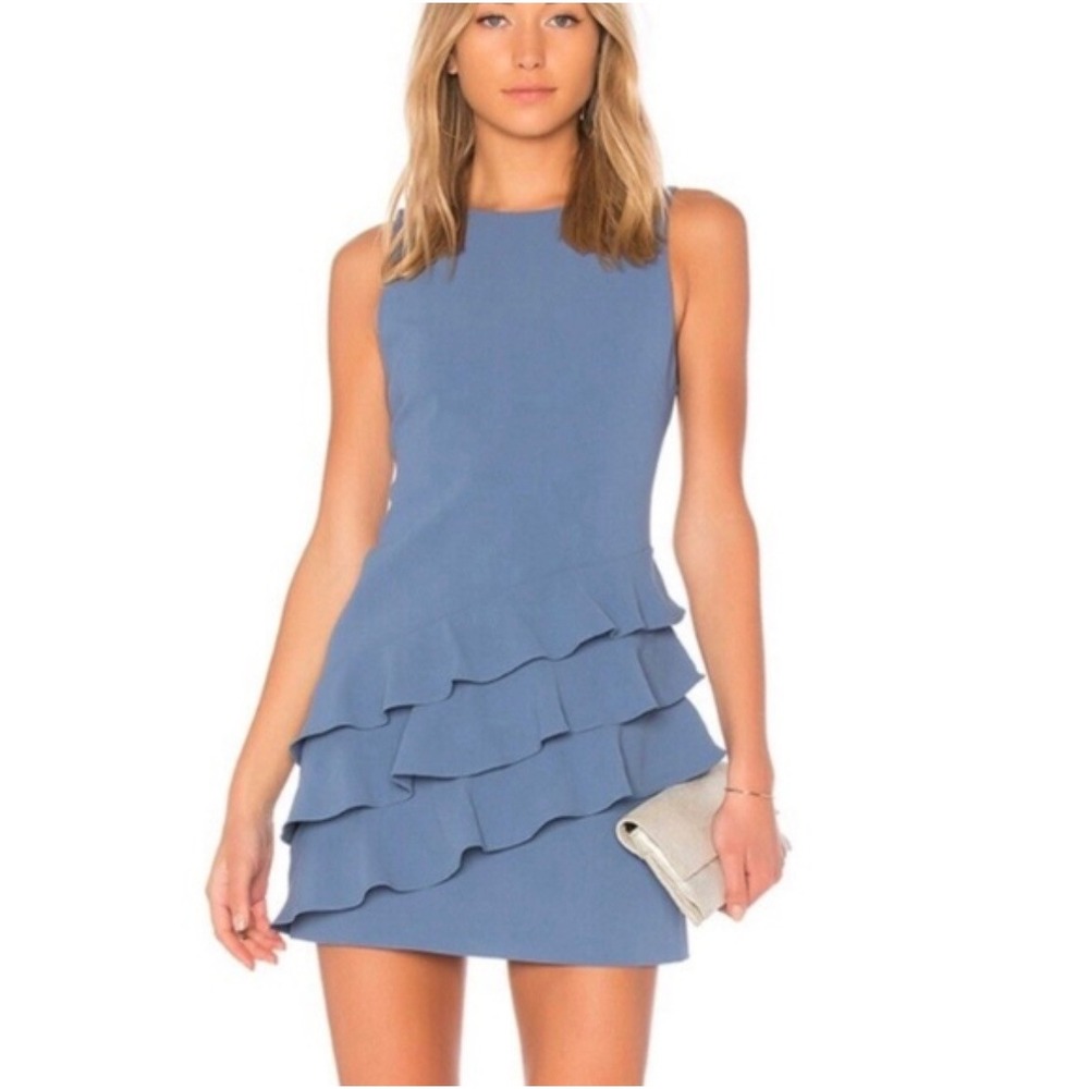 Alice + Olivia Blue Sleeveless Ruffle Tiered Mini Dress Size 4